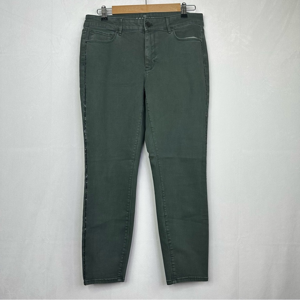 White House Black Market Skinny Crop Jeans Rhinestone Denim Green Timeless